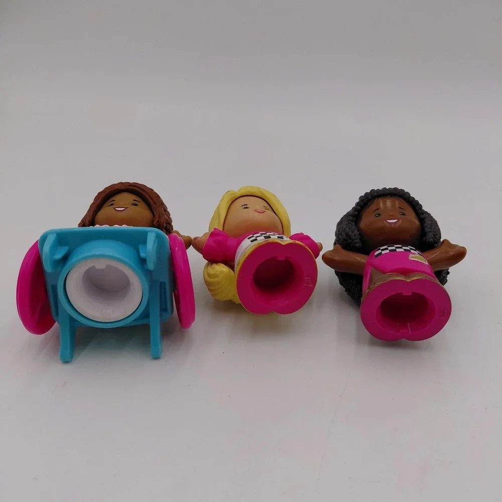 Fisher Price Little People Barbie Figures Lot 3 Girls Wheelchair Pink Checkered